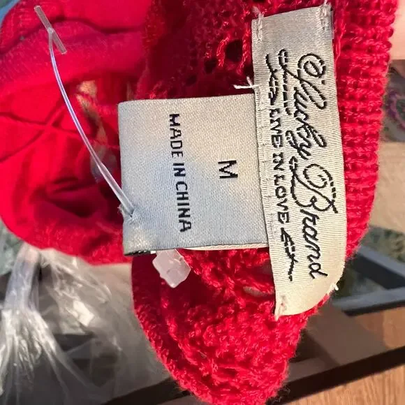 Lucky Brand Red Knit Crochet Racerback Tank Boho Tassel Aztec Print Size M - Picture 6 of 7